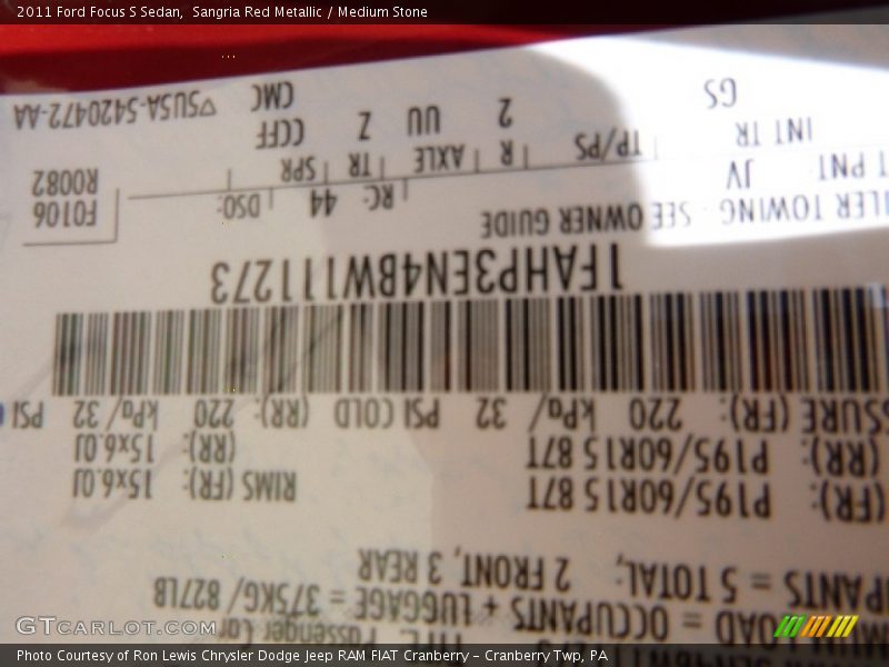 Sangria Red Metallic / Medium Stone 2011 Ford Focus S Sedan