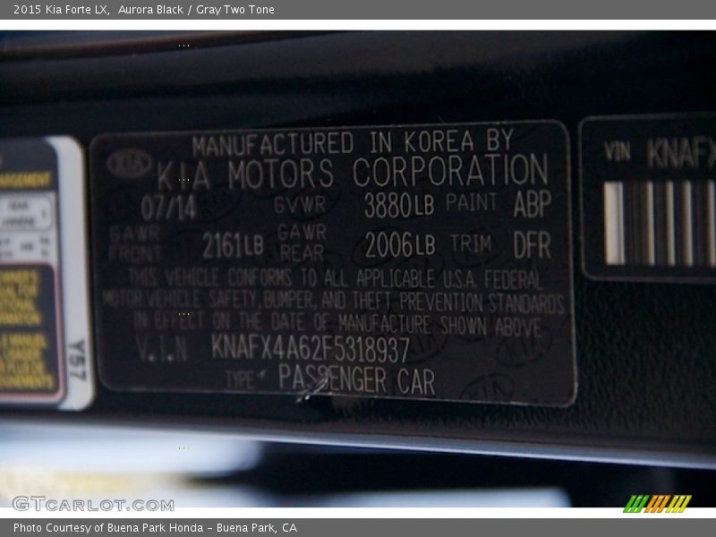 Aurora Black / Gray Two Tone 2015 Kia Forte LX