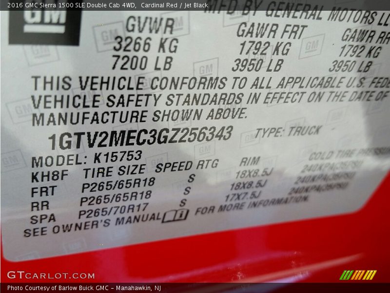 Cardinal Red / Jet Black 2016 GMC Sierra 1500 SLE Double Cab 4WD