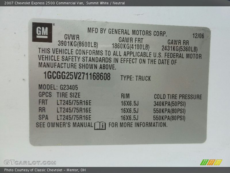 Summit White / Neutral 2007 Chevrolet Express 2500 Commercial Van