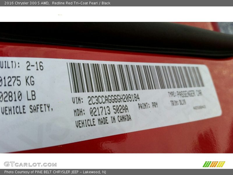 Redline Red Tri-Coat Pearl / Black 2016 Chrysler 300 S AWD
