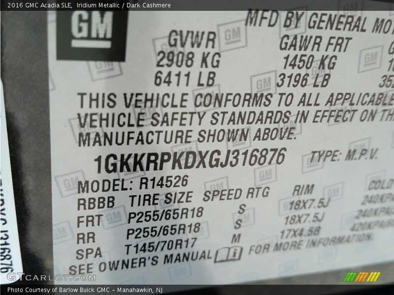 Iridium Metallic / Dark Cashmere 2016 GMC Acadia SLE