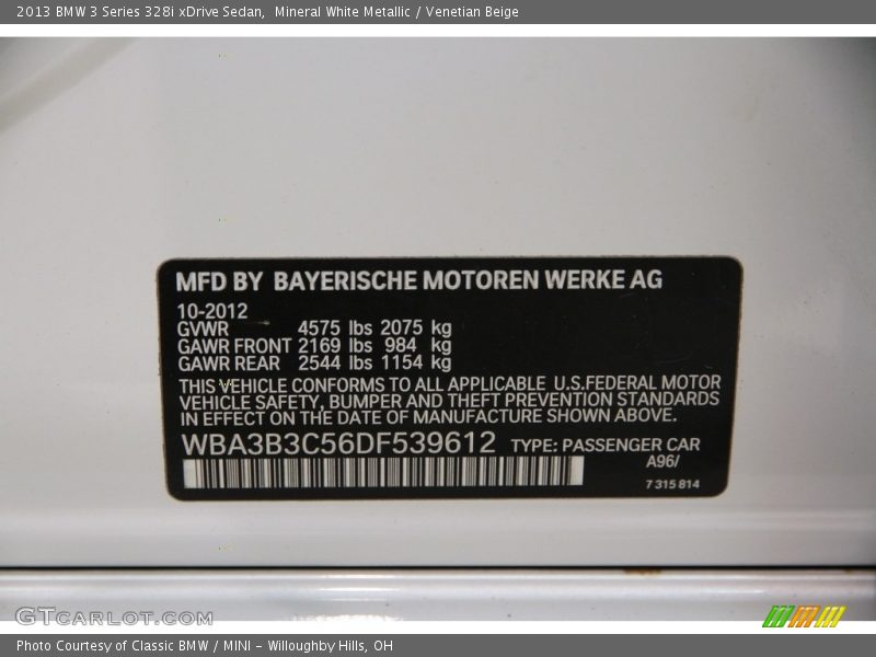 Mineral White Metallic / Venetian Beige 2013 BMW 3 Series 328i xDrive Sedan