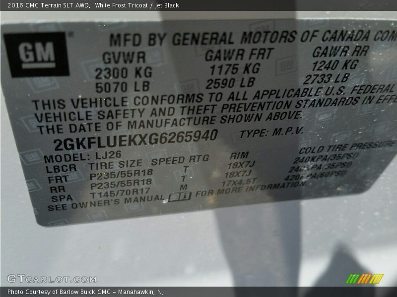 White Frost Tricoat / Jet Black 2016 GMC Terrain SLT AWD
