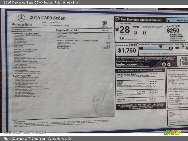 Polar White / Black 2016 Mercedes-Benz C 300 Sedan