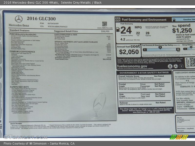 Selenite Grey Metallic / Black 2016 Mercedes-Benz GLC 300 4Matic