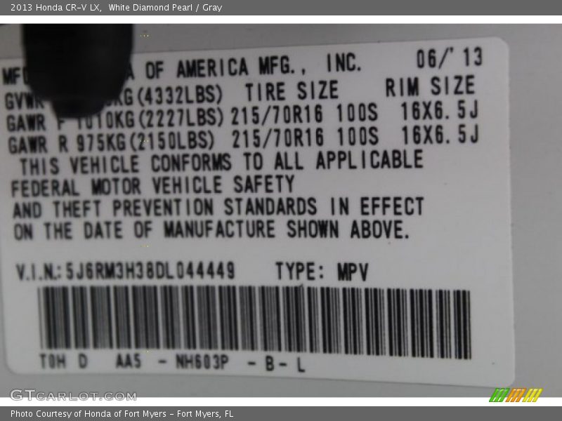 White Diamond Pearl / Gray 2013 Honda CR-V LX