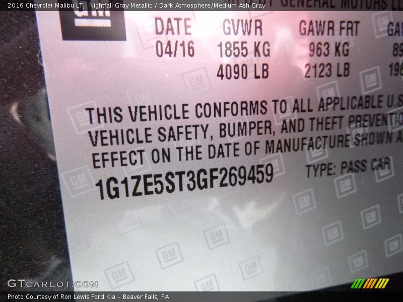 Nightfall Gray Metallic / Dark Atmosphere/Medium Ash Gray 2016 Chevrolet Malibu LT