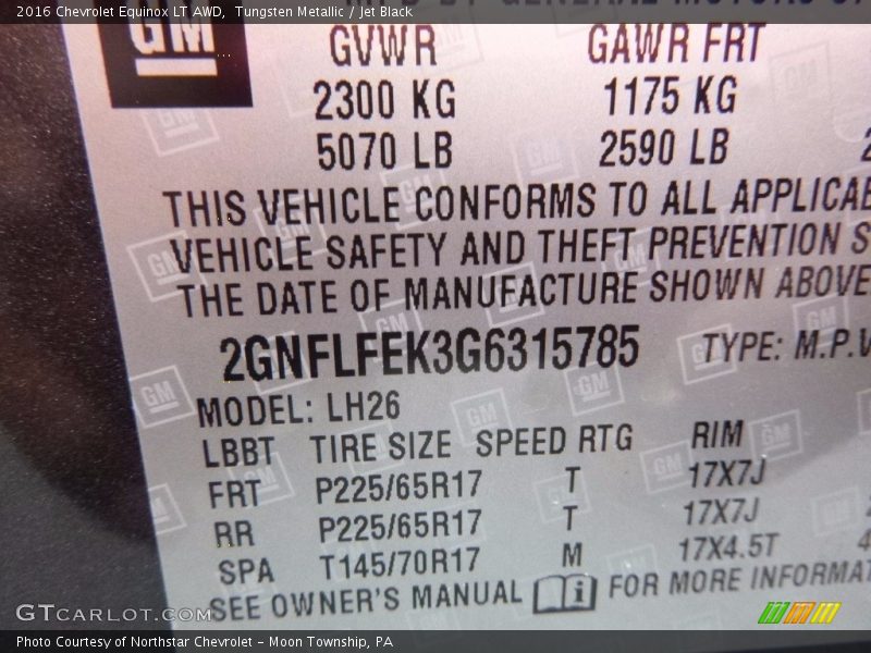 Tungsten Metallic / Jet Black 2016 Chevrolet Equinox LT AWD