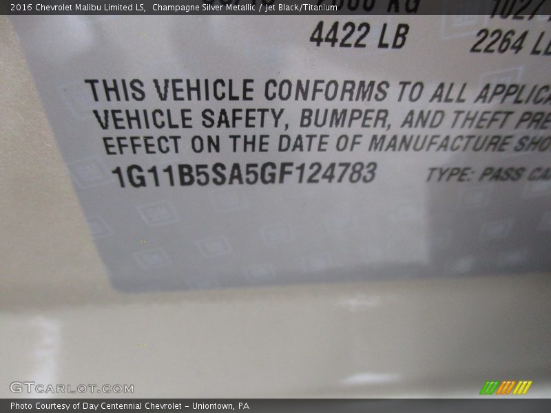 Champagne Silver Metallic / Jet Black/Titanium 2016 Chevrolet Malibu Limited LS