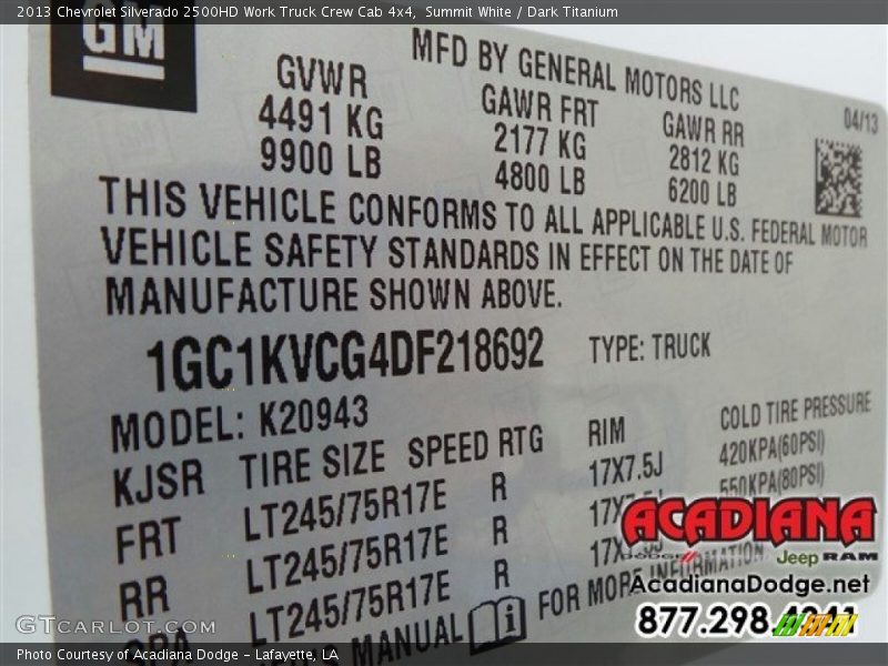 Summit White / Dark Titanium 2013 Chevrolet Silverado 2500HD Work Truck Crew Cab 4x4