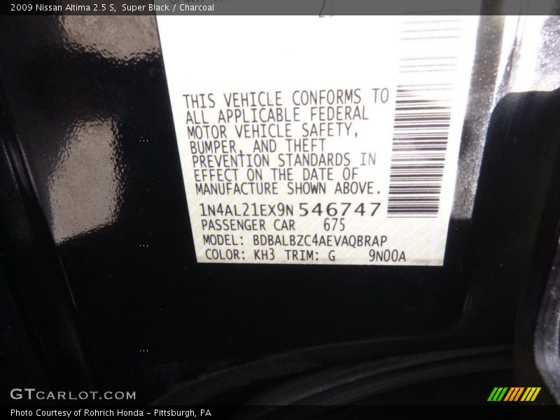 Super Black / Charcoal 2009 Nissan Altima 2.5 S