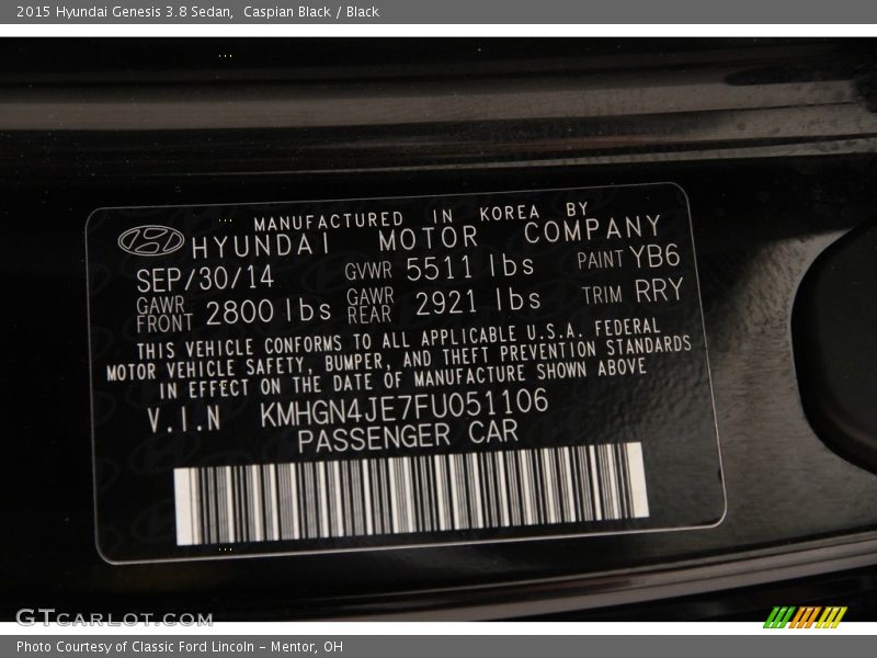 Caspian Black / Black 2015 Hyundai Genesis 3.8 Sedan