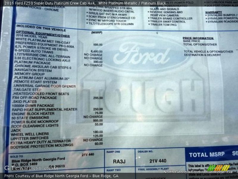 White Platinum Metallic / Platinum Black 2016 Ford F250 Super Duty Platinum Crew Cab 4x4