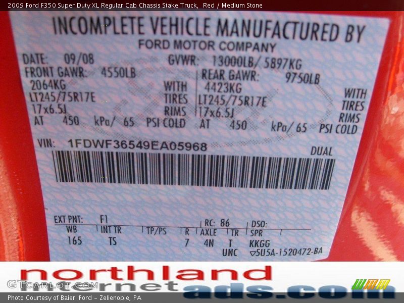 Red / Medium Stone 2009 Ford F350 Super Duty XL Regular Cab Chassis Stake Truck