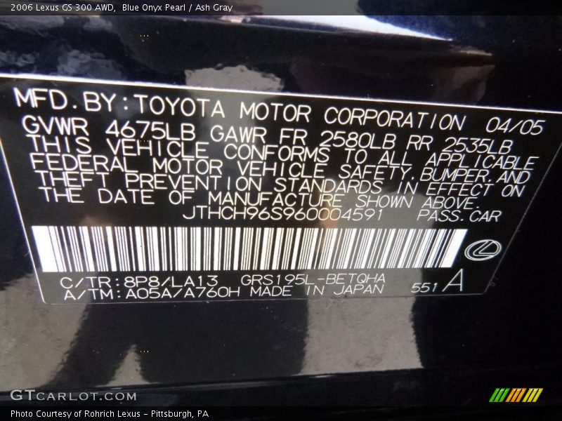Blue Onyx Pearl / Ash Gray 2006 Lexus GS 300 AWD