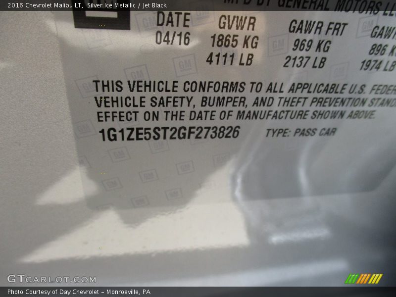 Silver Ice Metallic / Jet Black 2016 Chevrolet Malibu LT