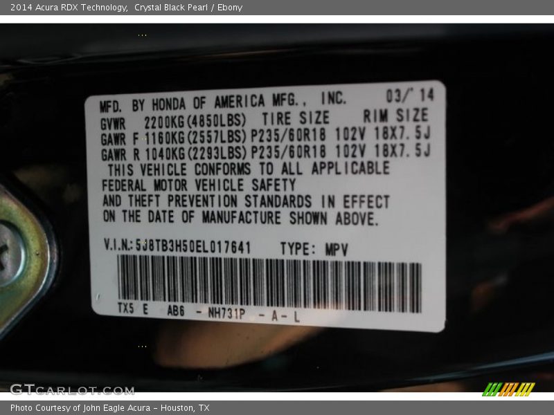 Crystal Black Pearl / Ebony 2014 Acura RDX Technology