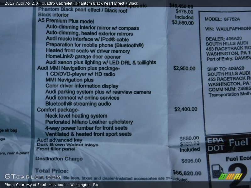 Phantom Black Pearl Effect / Black 2013 Audi A5 2.0T quattro Cabriolet