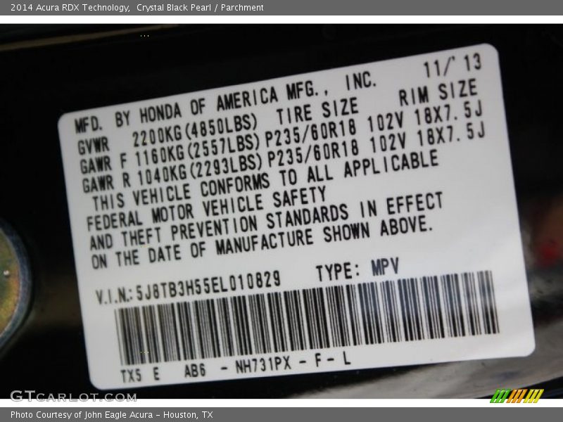 Crystal Black Pearl / Parchment 2014 Acura RDX Technology