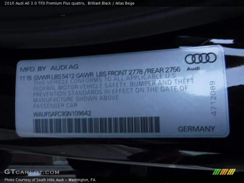 Brilliant Black / Atlas Beige 2016 Audi A6 3.0 TFSI Premium Plus quattro