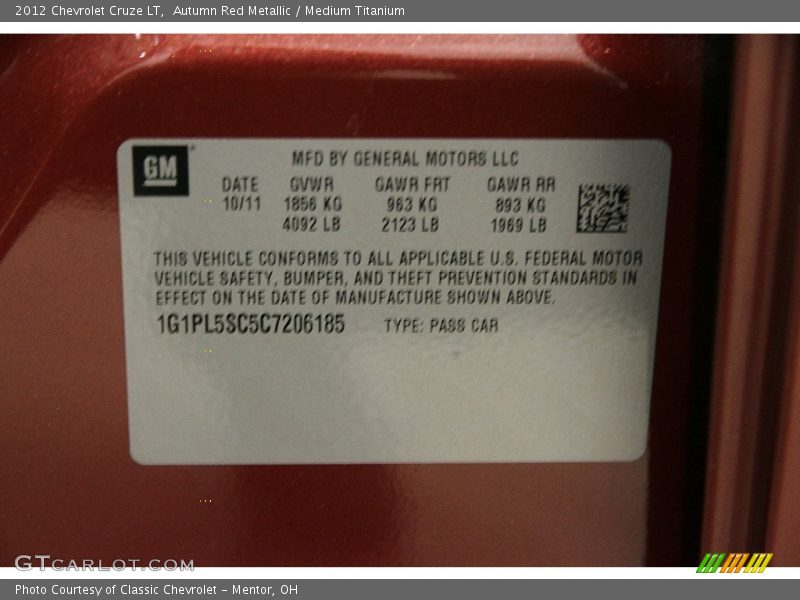 Autumn Red Metallic / Medium Titanium 2012 Chevrolet Cruze LT