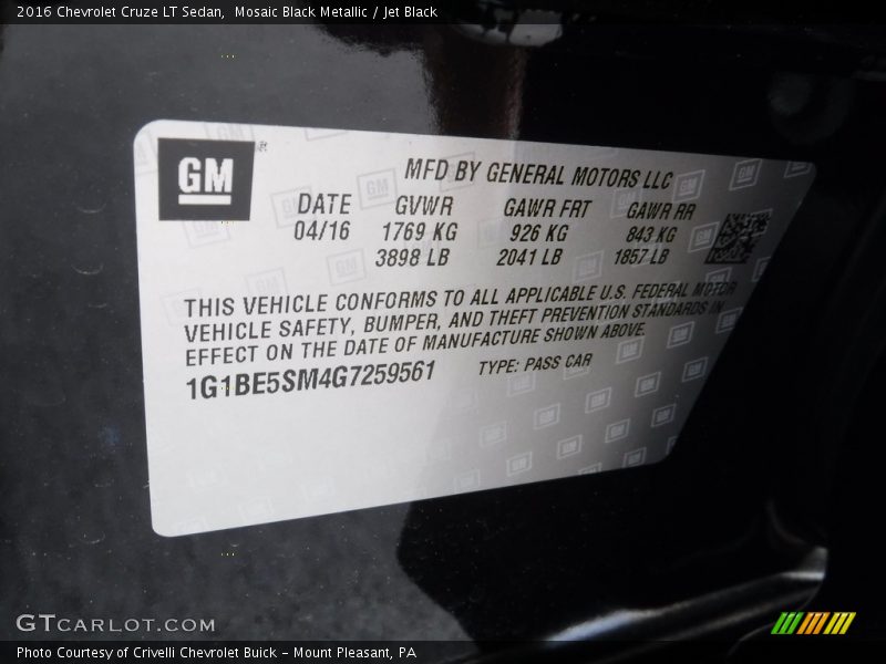 Mosaic Black Metallic / Jet Black 2016 Chevrolet Cruze LT Sedan