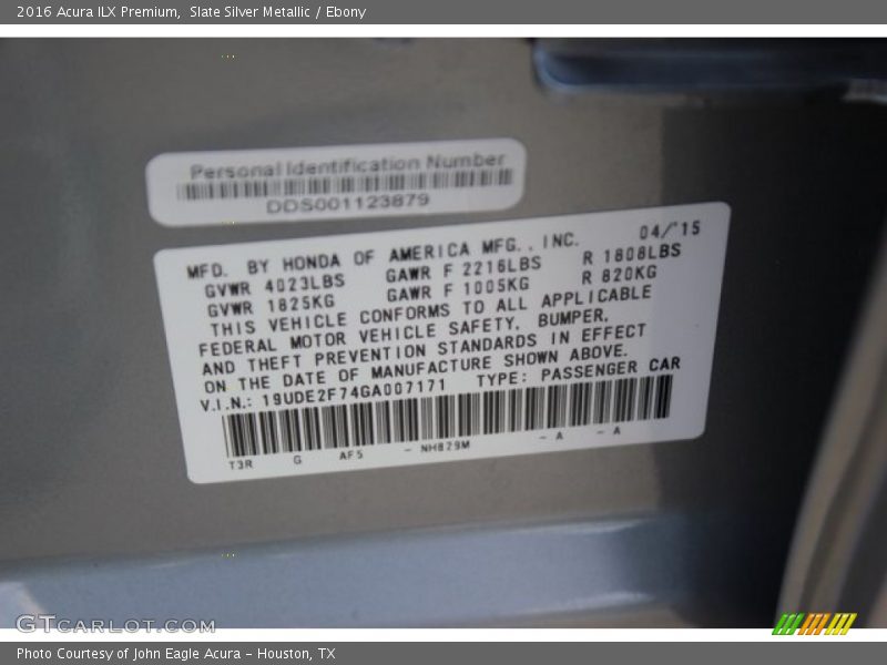 2016 ILX Premium Slate Silver Metallic Color Code NH829M