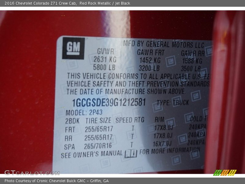 Red Rock Metallic / Jet Black 2016 Chevrolet Colorado Z71 Crew Cab