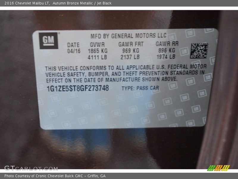 Autumn Bronze Metallic / Jet Black 2016 Chevrolet Malibu LT