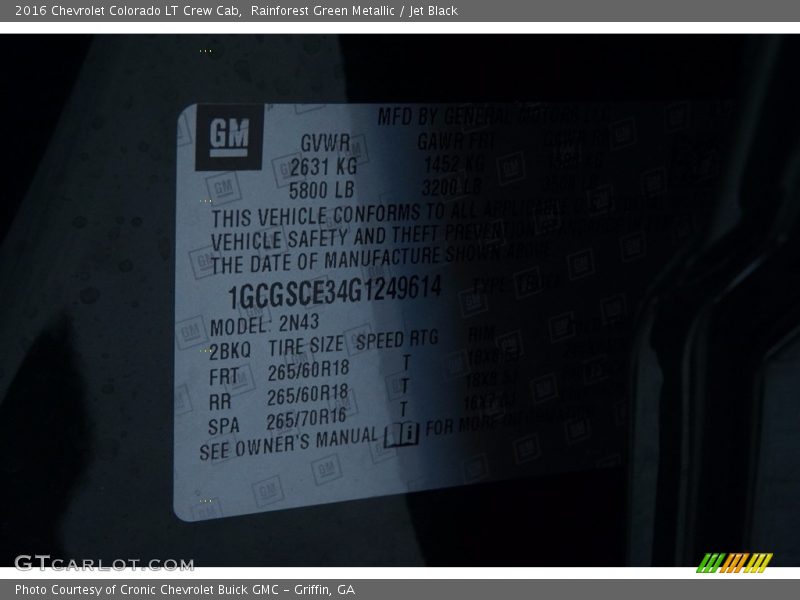 Rainforest Green Metallic / Jet Black 2016 Chevrolet Colorado LT Crew Cab