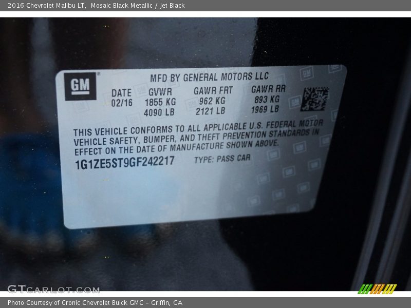 Mosaic Black Metallic / Jet Black 2016 Chevrolet Malibu LT