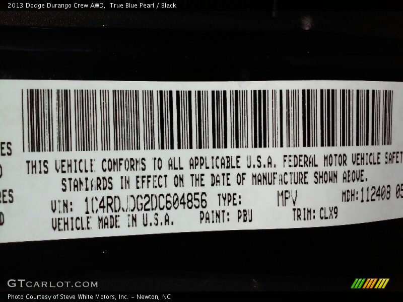 True Blue Pearl / Black 2013 Dodge Durango Crew AWD