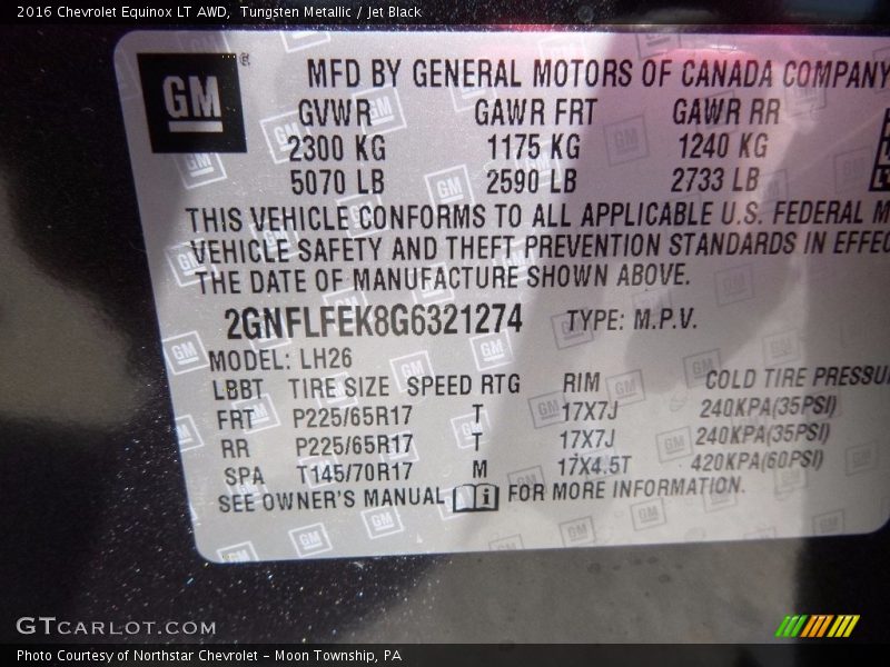 Tungsten Metallic / Jet Black 2016 Chevrolet Equinox LT AWD