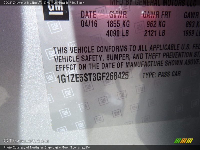 Silver Ice Metallic / Jet Black 2016 Chevrolet Malibu LT