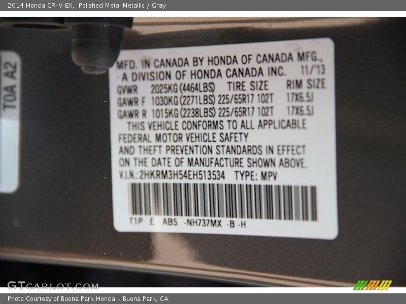 Polished Metal Metallic / Gray 2014 Honda CR-V EX