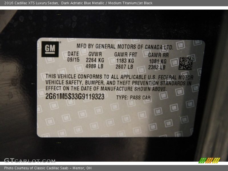 Dark Adriatic Blue Metallic / Medium Titanium/Jet Black 2016 Cadillac XTS Luxury Sedan
