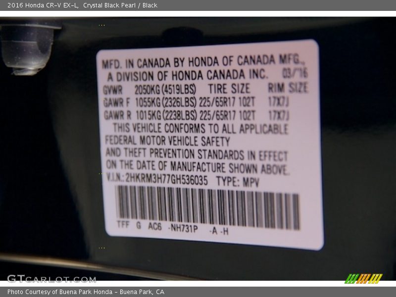 Crystal Black Pearl / Black 2016 Honda CR-V EX-L