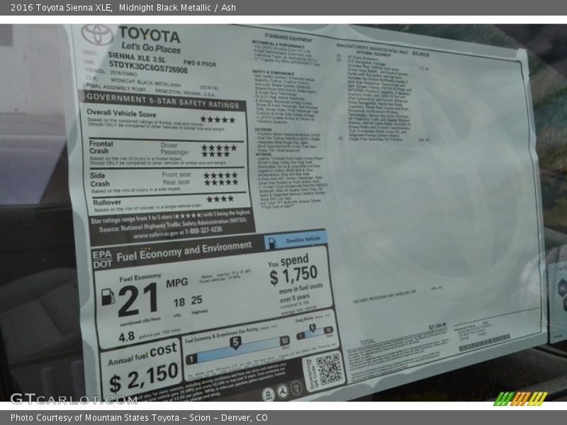 Midnight Black Metallic / Ash 2016 Toyota Sienna XLE