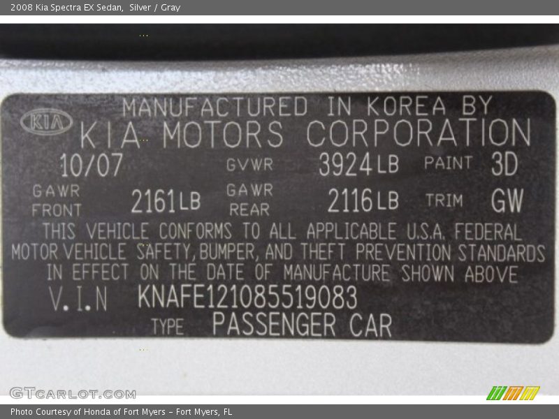 Silver / Gray 2008 Kia Spectra EX Sedan