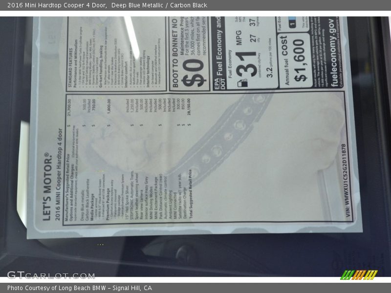 Deep Blue Metallic / Carbon Black 2016 Mini Hardtop Cooper 4 Door