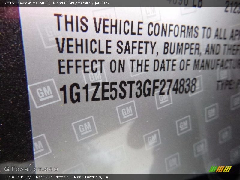 Nightfall Gray Metallic / Jet Black 2016 Chevrolet Malibu LT