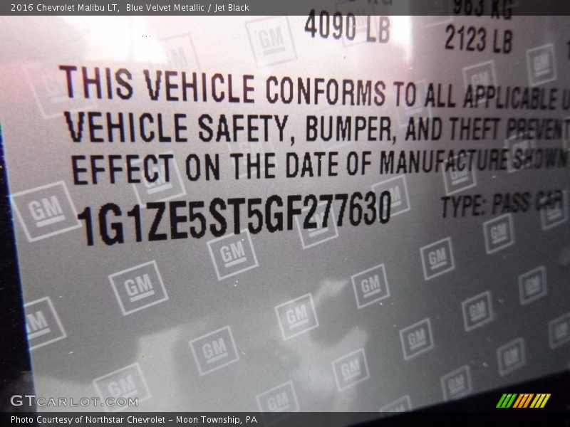 Blue Velvet Metallic / Jet Black 2016 Chevrolet Malibu LT