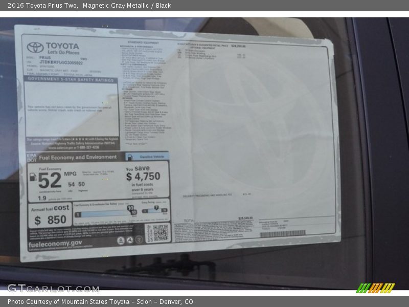 Magnetic Gray Metallic / Black 2016 Toyota Prius Two