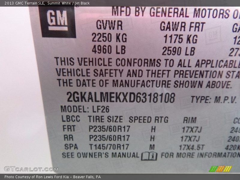Summit White / Jet Black 2013 GMC Terrain SLE