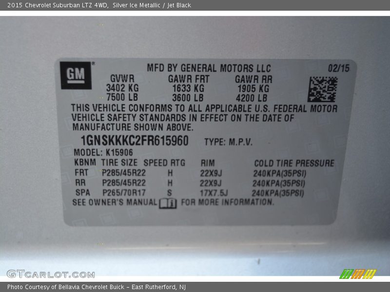 Silver Ice Metallic / Jet Black 2015 Chevrolet Suburban LTZ 4WD