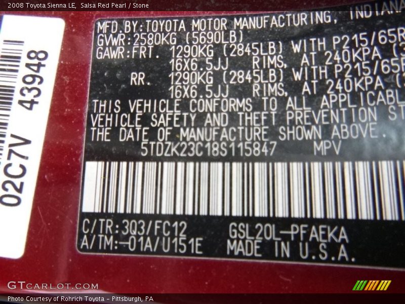 Salsa Red Pearl / Stone 2008 Toyota Sienna LE