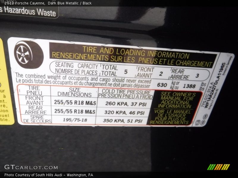 Dark Blue Metallic / Black 2013 Porsche Cayenne