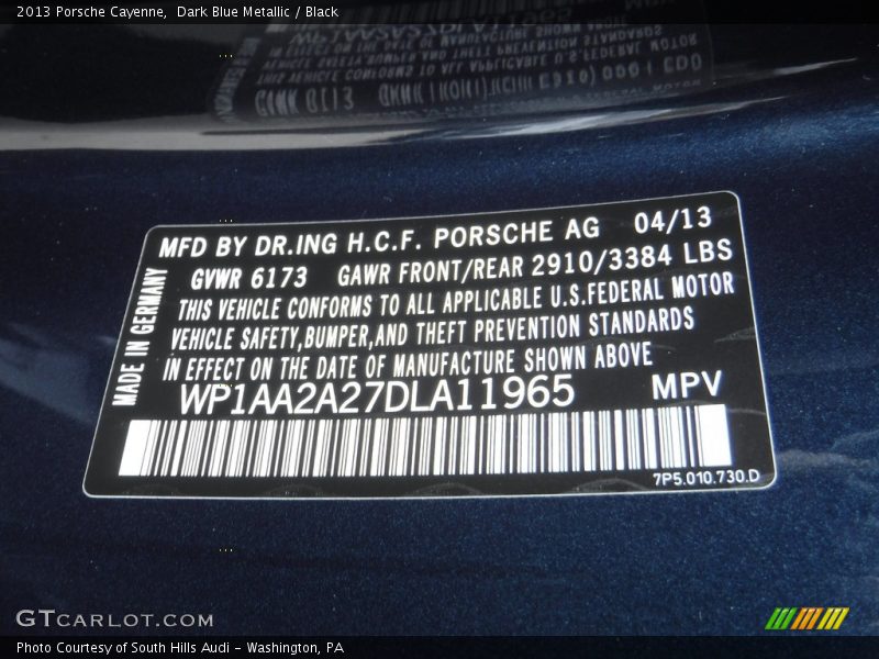 Dark Blue Metallic / Black 2013 Porsche Cayenne