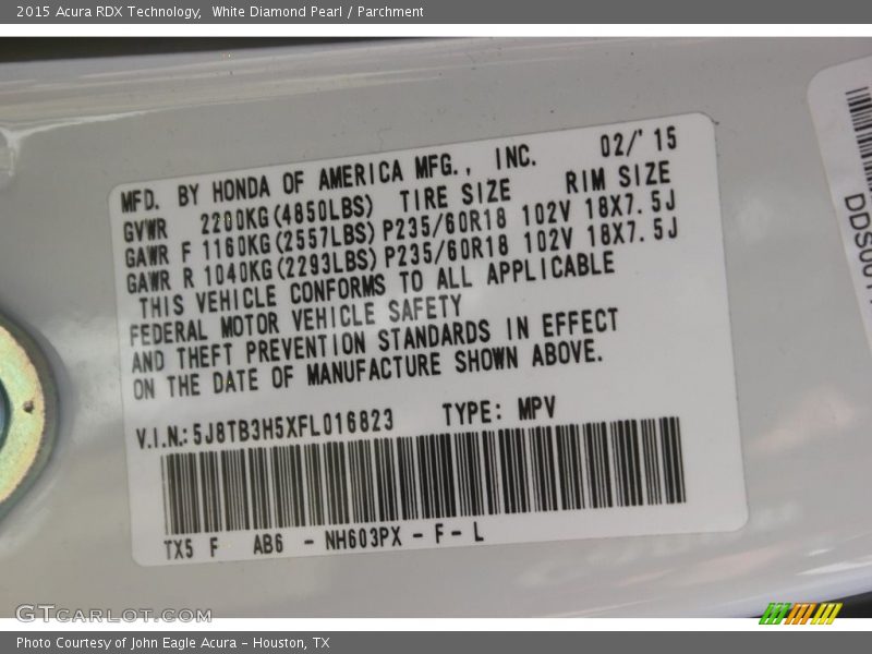 White Diamond Pearl / Parchment 2015 Acura RDX Technology